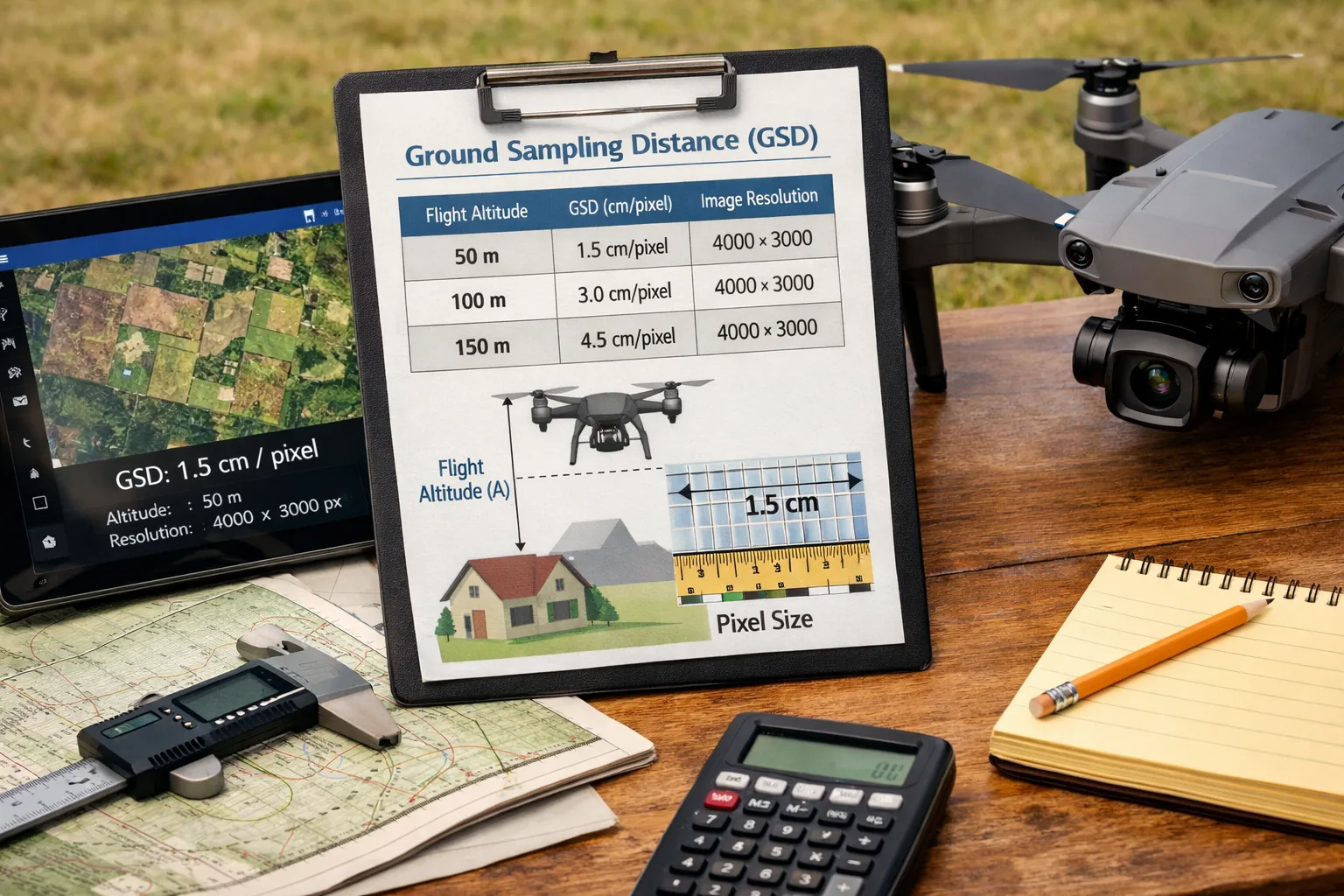 Drone surveying tools and a GSD chart