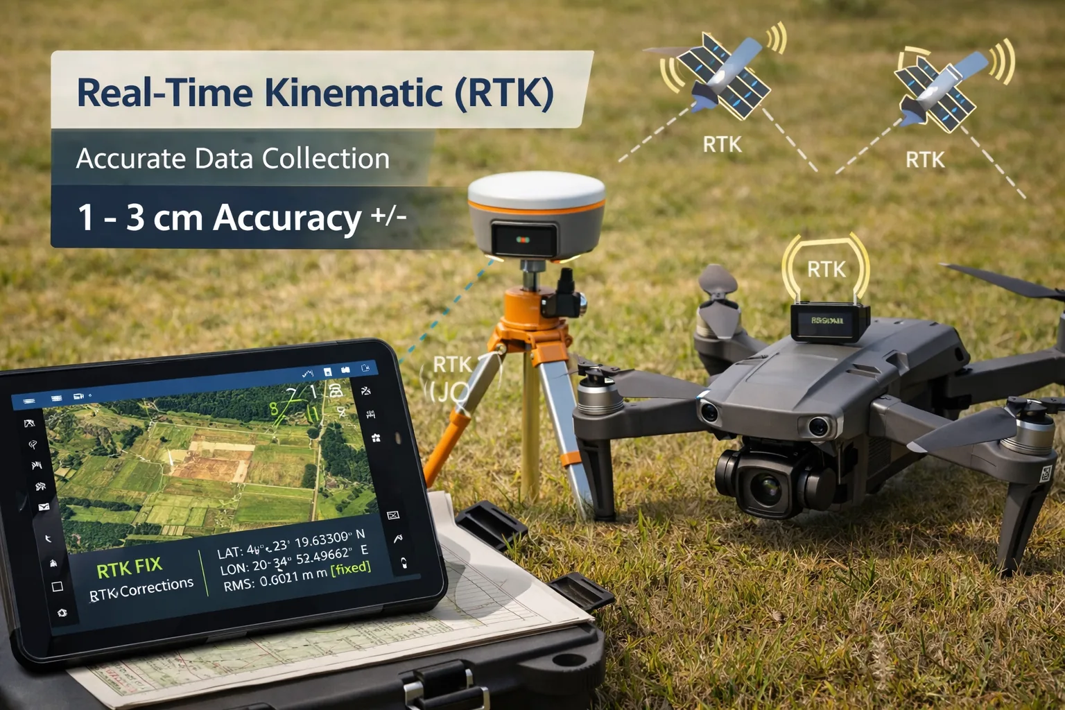 RTK drone surveying setup outdoors